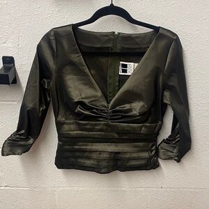Tadashi Shoji - Shimmering Metallic olive ruched top